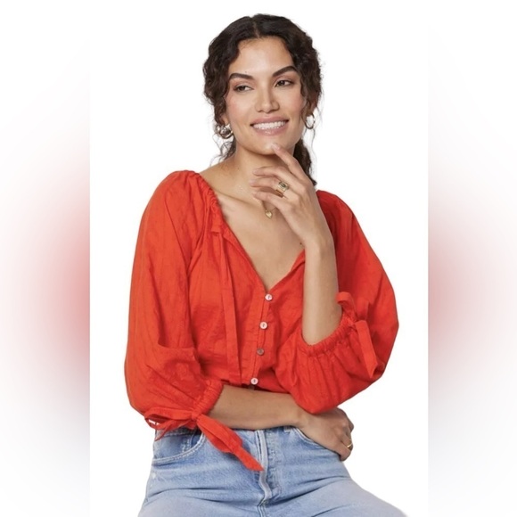 Cleobella Ryan Blouse in Cherry Red Size Medium New - Picture 12 of 16